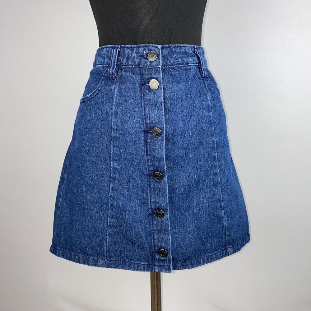 Refuge Juniors M Denim Button Fly Jean Skirt Boho Festival Summer Casual Y2K